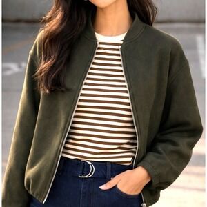 Zara Olive Green Crop [Bomber Jacket S Varsity Baseball Coilar Minimalist
